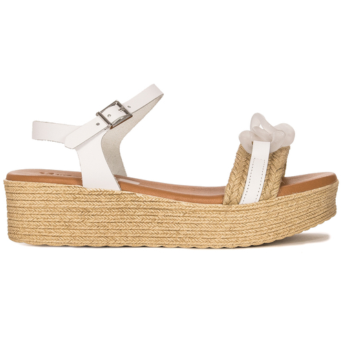 Maciejka White leather women's platform espadrillers sandals