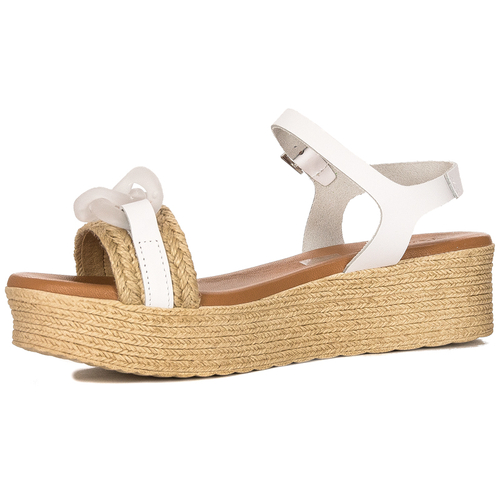 Maciejka White leather women's platform espadrillers sandals