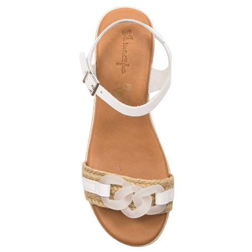 Maciejka White leather women's platform espadrillers sandals