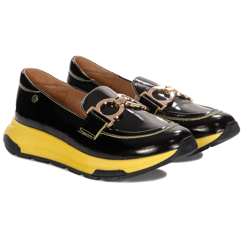 Maciejka Women's Leather Shoes Black and Yellow