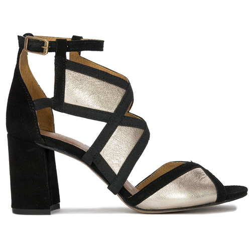 Maciejka women's leather gold+ black Sandals