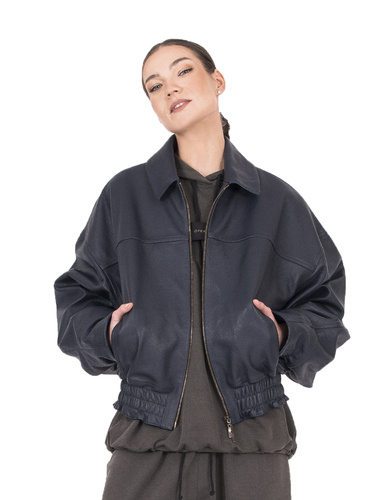 Opra Leather Bomber Jacket Dark Blue