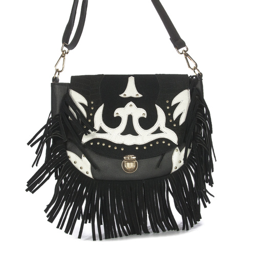 Piti Cuiti Women's Crossbody Bag Black with Tassels