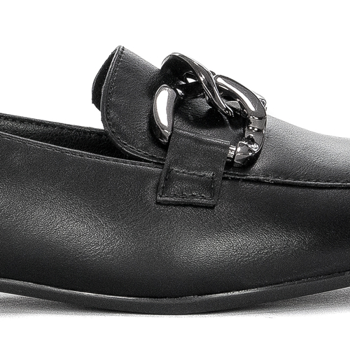 Sergio Leone Women's loafers with a chain Black PU Moccasins