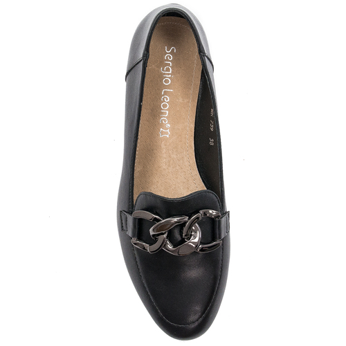 Sergio Leone Women's loafers with a chain Black PU Moccasins