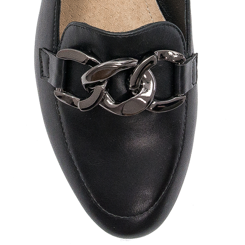 Sergio Leone Women's loafers with a chain Black PU Moccasins