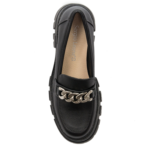 Women's loafers shoes with a chain Sergio Leone Black PU