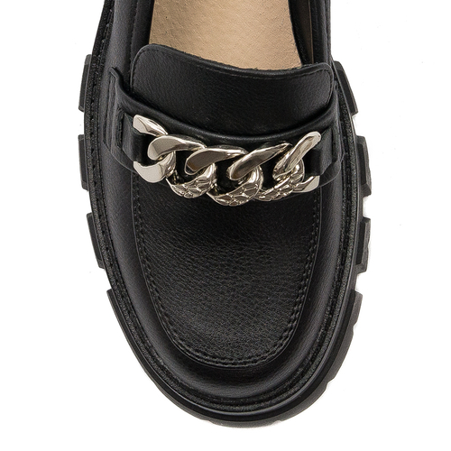 Women's loafers shoes with a chain Sergio Leone Black PU