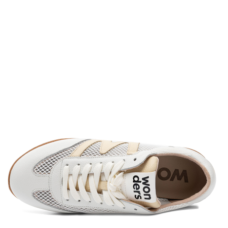 Wonders Skórzane Sneakersy Półbuty Damskie Oddychające Biało-Beżowe AP-2101-OFF-VANIL
