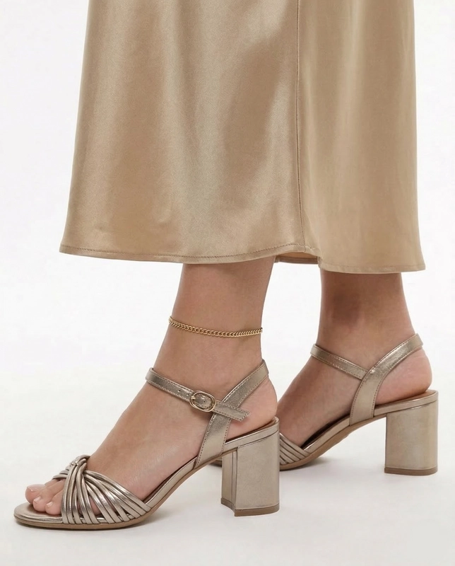 Tamaris Skórzane Sandały na Słupku Eleganckie Złote 1-28324-42-988