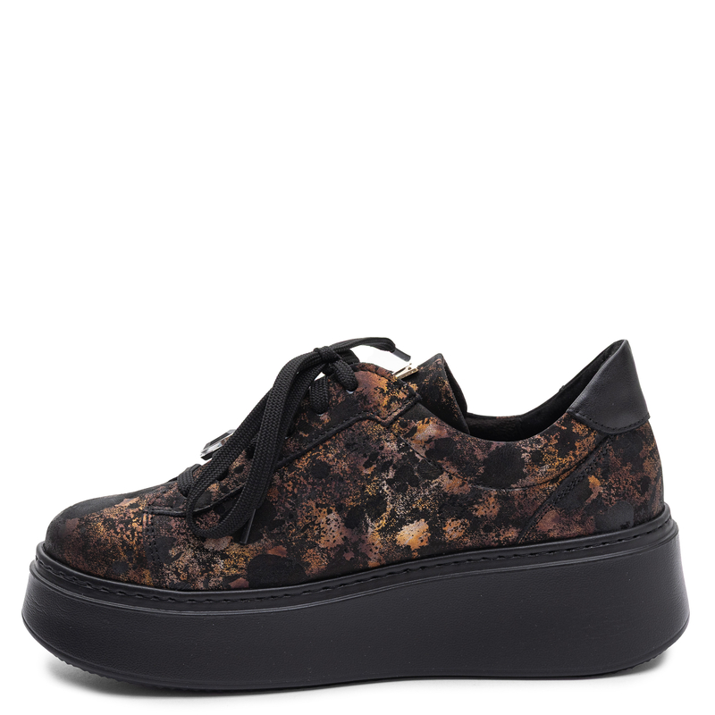 Maciejka Skórzane Sneakersy Na Platformie Czarny + Miedź 6191W-10/00-8