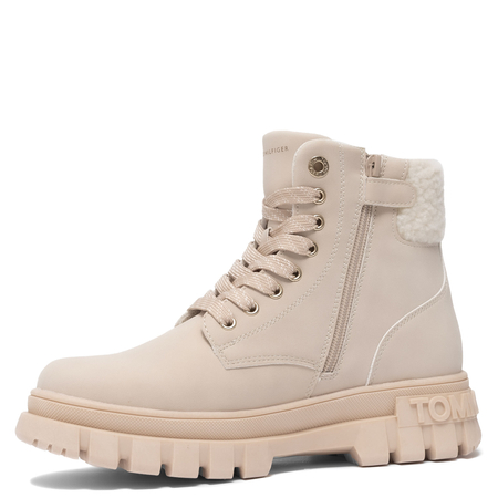 Tommy Hilfiger Trzewiki Sznurowane Damskie Z Futerkiem Beżowe T3A5-34043-BEIGE