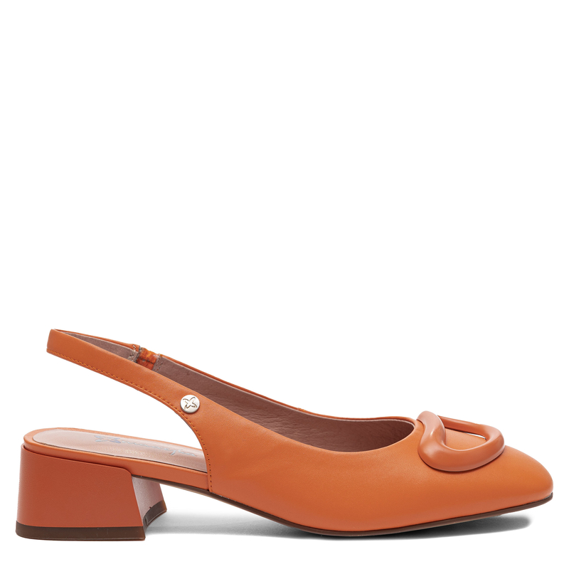 Maciejka Skórzane Czółenka Slingback na Klocku Pomarańczowe K7474-18/00-1