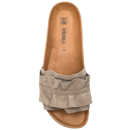 Verbenas Rocio Suede Leather Ruffle Slides Beige ROCIO-SER-VOL