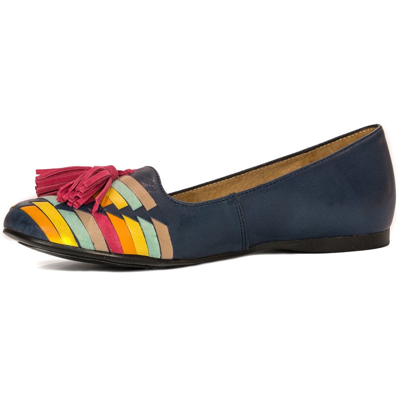 Maciejka Leather Multicolour Ballet Flats With Tassels Navy Blue 04016-17/00-5