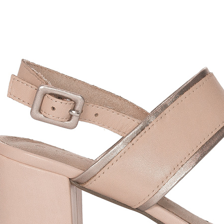 Marco Tozzi Sandały damskie na obcasie skórzane Rose Comb różowe