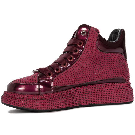 GOE Women's warm leather Glossy burgundy boots