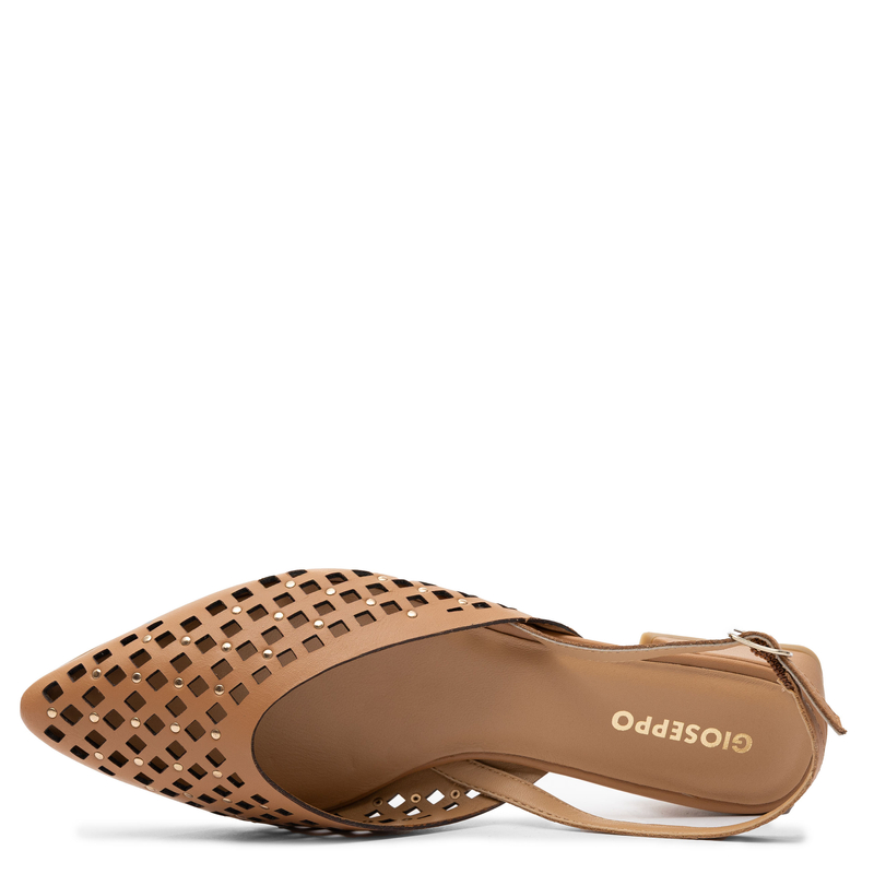 Gioseppo Leather Perforated Slingback Court Shoes Low Heel Tan 79015-LAGOS-TAN