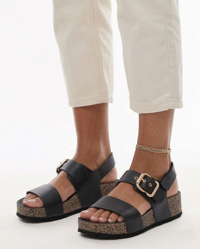 Yokono Wiwi Women's Leather Wedge Sandals Black WIWI-254-OPA-NEG