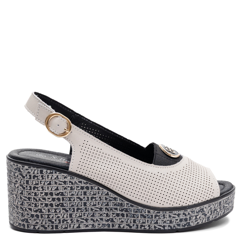 S.Barski Women's Wedge Sandals Openwork Beige LR61-7010-BEIGE