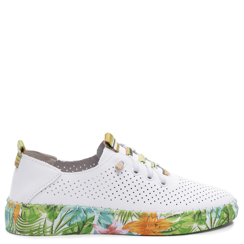Artiker Leather Sneakers Perforated White Floral Sole 58C0441