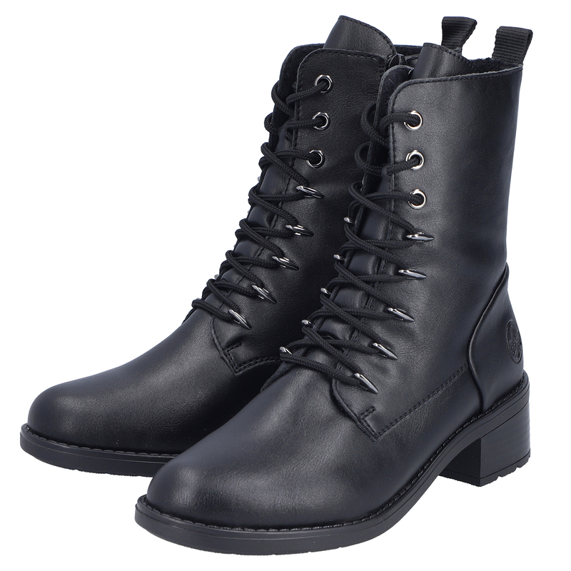 Rieker Sznurowane Botki Damskie Na klocku Ocieplane Czarne 75430-00-BLACK