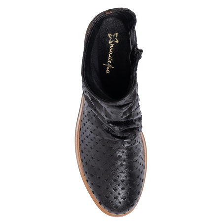 Maciejka Leather Embossed Ruched Ankle Boots Side-Zip Black 05922-01/00-5