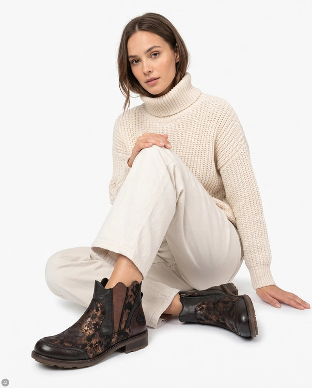 Maciejka Leather Flat Patterned Ankle Boots Brown 07006-02/00-8