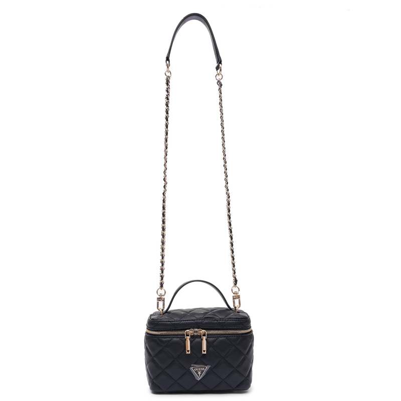 Guess Elegancka Pikowana Torebka Kuferek Na Łańcuszku Czarna HWQG2456770-BLACK