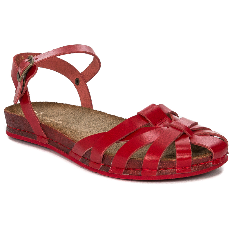 Maciejka Leather Flat Sandals With Adjustable Strap Red 03074-08/00-0