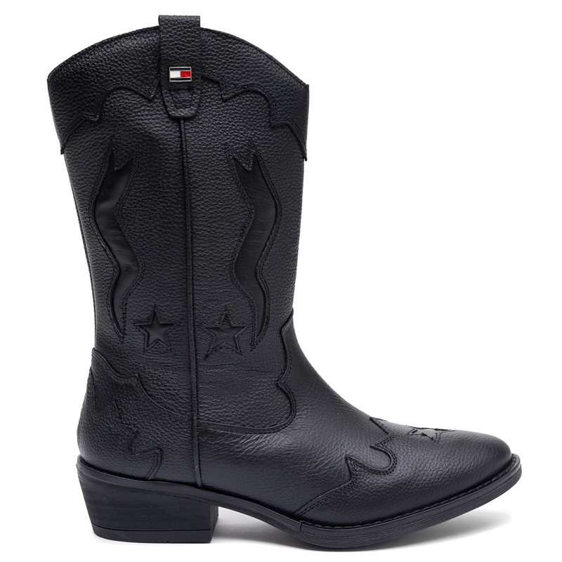 Tommy Hilfiger Leather Western Ankle Boots Women's Black T3A6-35193-BLK