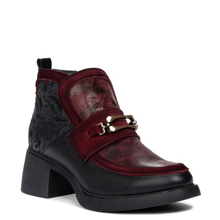 Maciejka Leather Ankle Boots With Block Heel Buckle Detail Black-Burgundy 07139-23/00-8