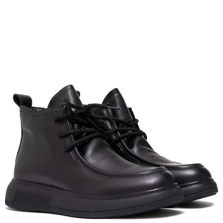 Sokolski Leather Platform Ankle Boots Side-Zip Black HW-Z25-25-BLK