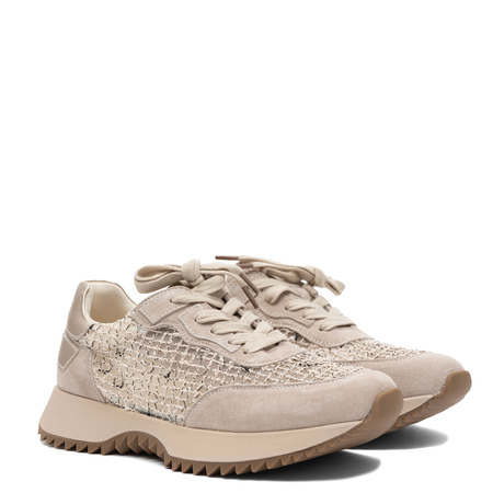 Filippo Leather Openwork Sneakers Lace-Up Platform Shoes Beige DP7707-26-BE