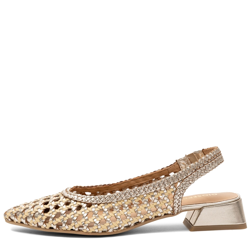 Gioseppo Skórzane Plecione Czółenka Slingback Na Niskim Obcasie Złote 79251-HOUNSLOW