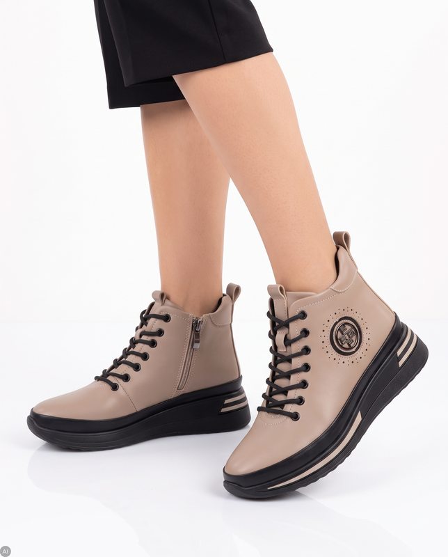 Filippo Insulated Platform Women's Lace-Up Beige Ankle Boots DBT4215-26-TP