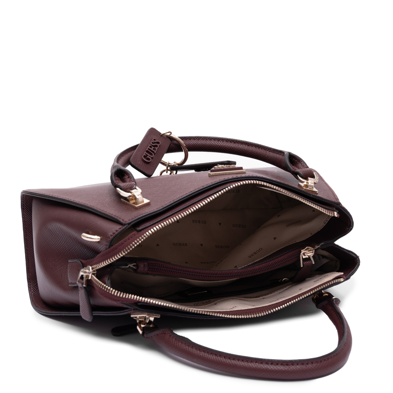 Guess Elegancka Torebka Damska Kuferek Faktura Saffiano Bordowa HWZG9672070-BURG