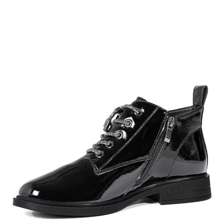 S.Barski Patent Leather Ankle Boots Flat Black MR52-124-BK