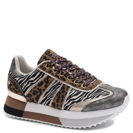 Maciejka Skórzane Sneakersy w Panterkę i Zebrę z Srebrnymi Detalami M7356-25/00-7