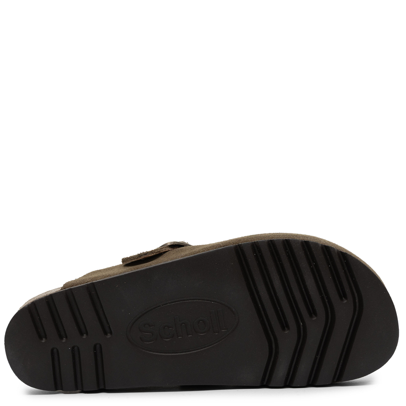 Scholl Zamszowe Komfortowe Klapki Damskie z Zakrytym Noskiem Khaki F32198-1147
