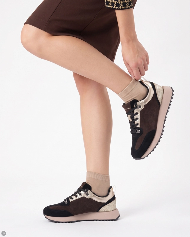 Maciejka Sneakersy Damskie Brązowe ze Złotymi Wstawkami M7360-02/00-7