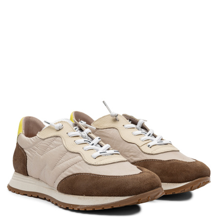 Wonders Skórzane Sneakersy Damskie Retro Running Lekka Podeszwa Beżowo-Brązowe A-4802-CON-TAUPE