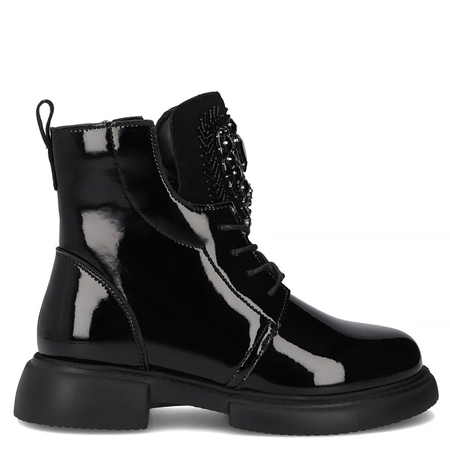 Filippo Patent Leather Ankle Boots Zip & Lace Black DBT6568-25-BK