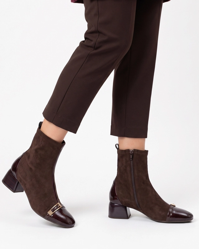 Hispanitas Women's Suede Block Heel Ankle Boots Burgundy BHI265016
