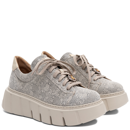 Maciejka Skórzane Sneakersy Na Platformie Beżowe Ażurowy Wzór 6891W-03/00-8