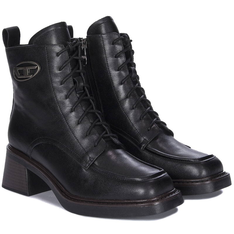 Maciejka Elegant Lace-Up Leather Ankle Boots On Block Heel Black N3112-01/00-8