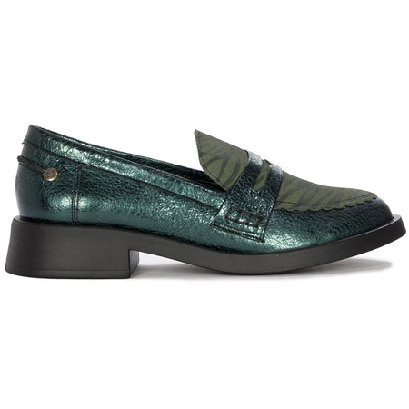 Maciejka Metallic Leather Loafers Low Heel Green 06250-09/00-1