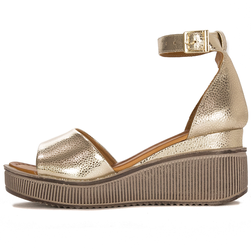 Boccato Gold Leather Wedge Sandals Elegant Textured 050-1798-R018