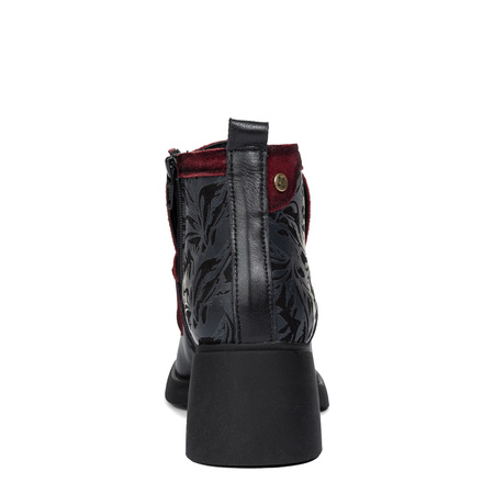 Maciejka Leather Ankle Boots With Block Heel Buckle Detail Black-Burgundy 07139-23/00-8