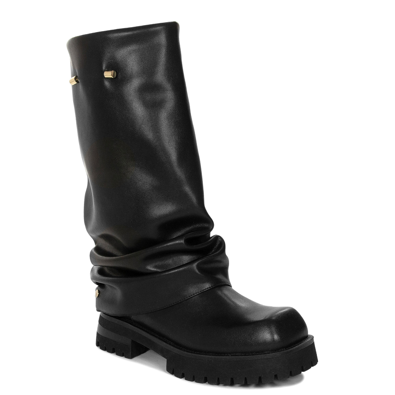 Maciejka Leather Slouchy Boots Flat Sole Black K7208-01/00-8